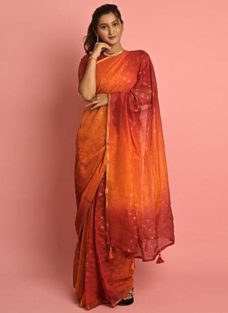 Orange And Red Colour Ashima New Latest Designer Fancy Wear Cotton Saree Collection 5804